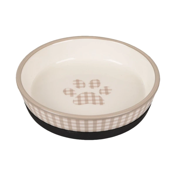 F Cuenco Para Comida Gato Mylo Cerámica Antideslizante Beige-Blanco 220ml 14cm