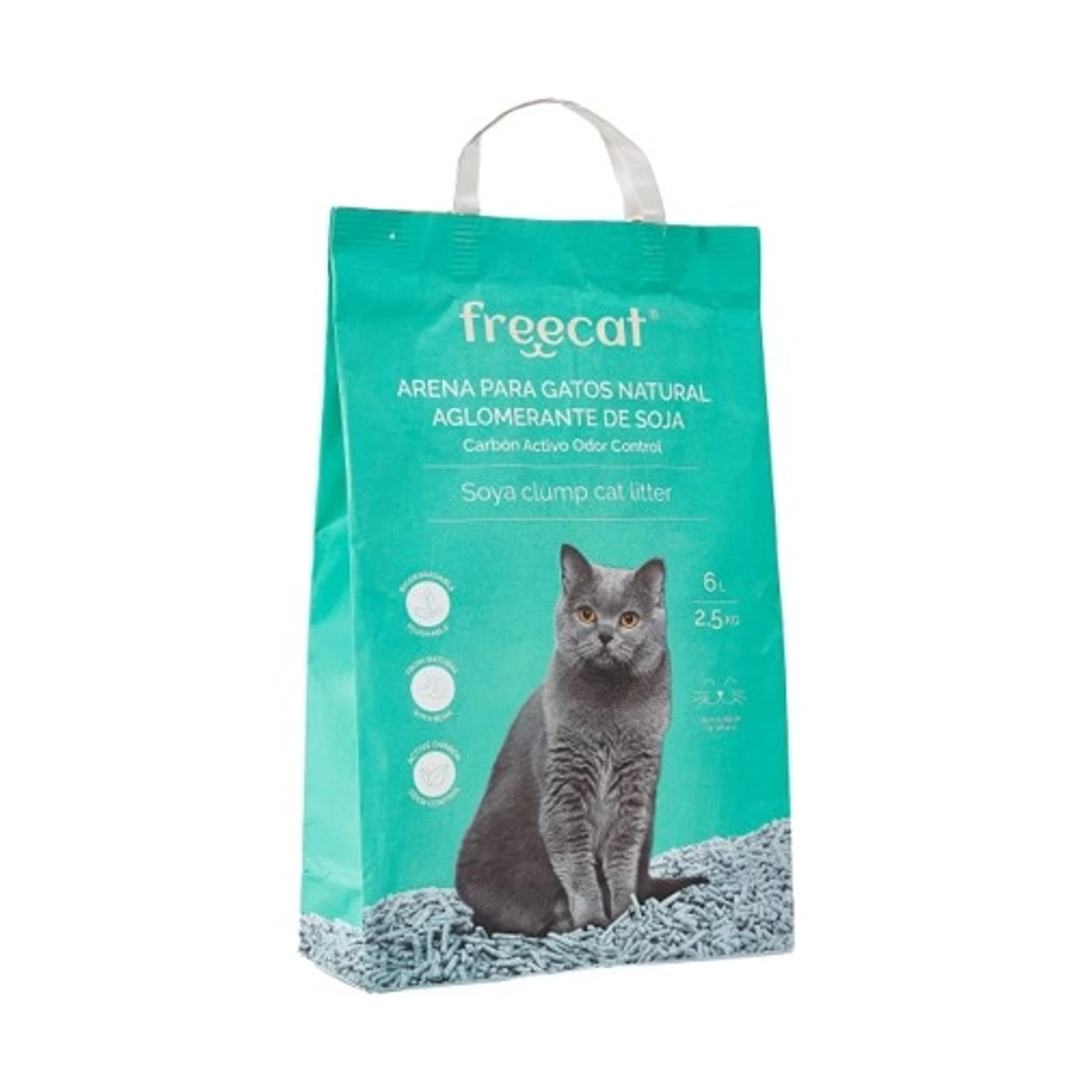 Arena Gatos Natural Aglomerante Soja Carbón Activo 2, 5kg (6L)