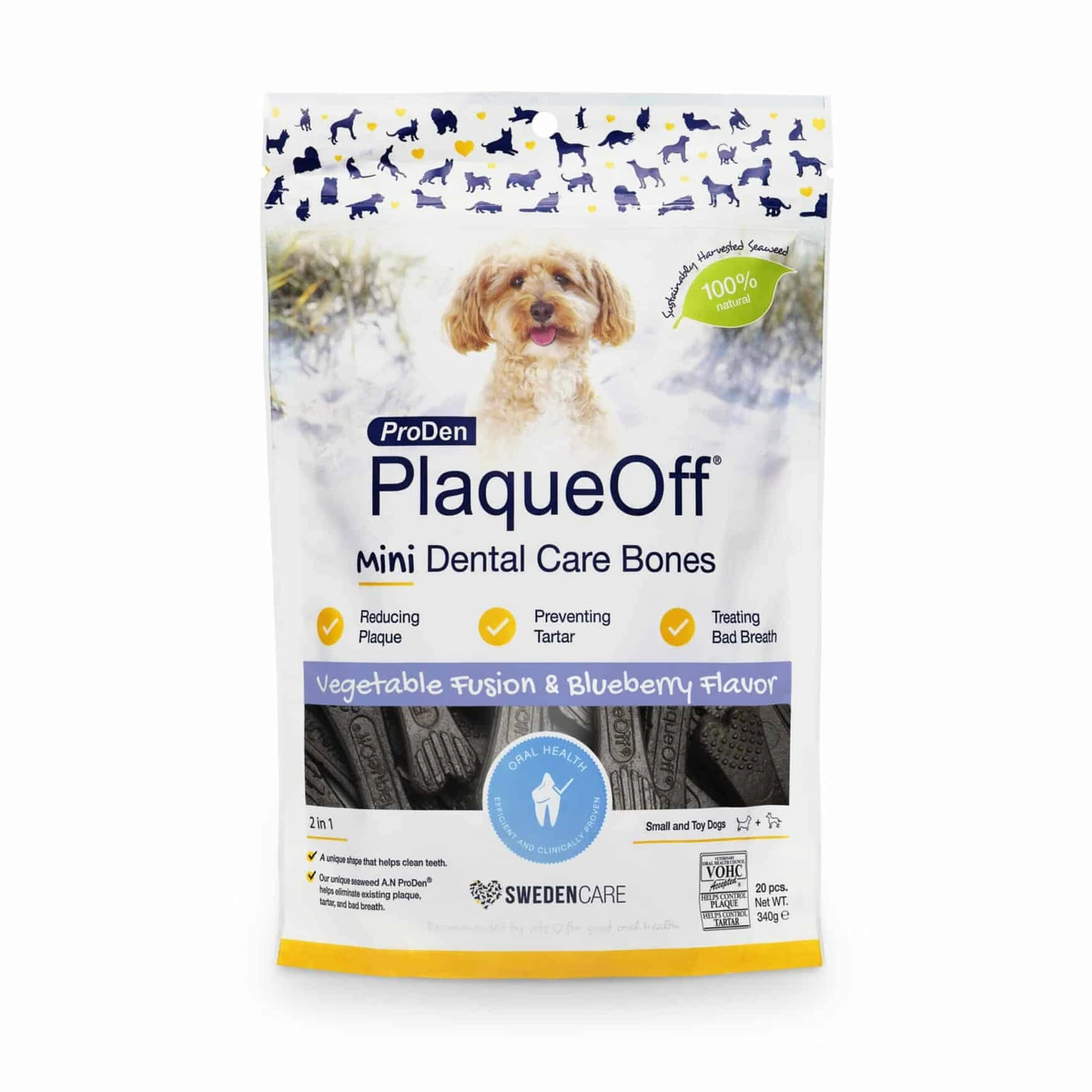 [01310014] PLAQUEOFF DENTAL BONES MINI ARANDANOS perro 340GR·