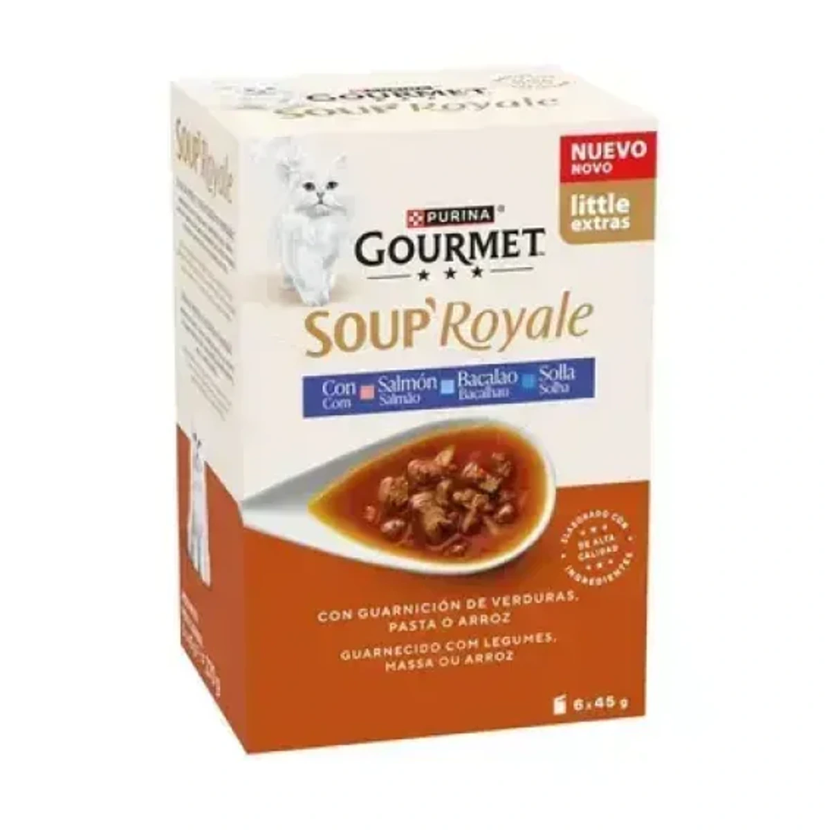Gourmet soup royale (salmon, bacalao, solla)