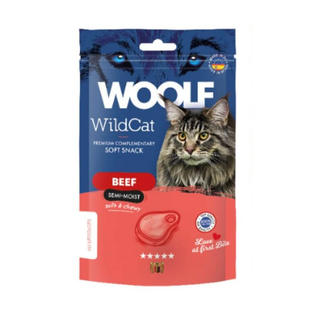 [00802275] Woolf Wild Cat Snack Semihúmedo Ternera 50 gr·