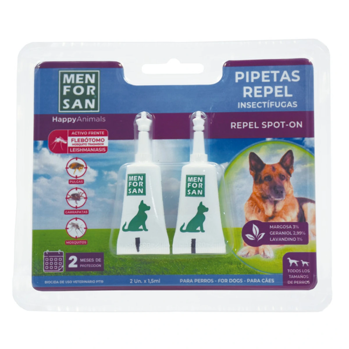 [01208166] Mf Pipeta antiinsectos para perros con margosa , geraniol y lavandino 2 ud·